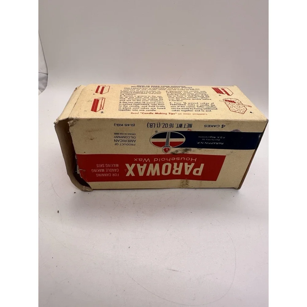 Vintage‎ Parowax Household Wax Box 4 Cakes American Oil Canning Candle Ski